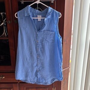 Women's Light Blue Button Down Sleeveless Shirt